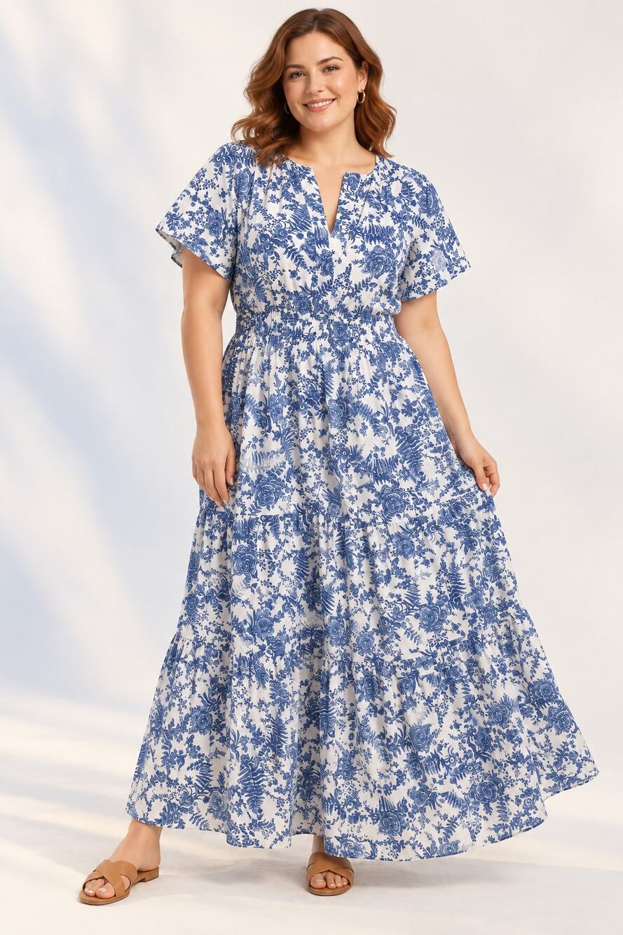 By Anthropologie Somerset Floral Maxi Dress Blue White Size 1X NWOT